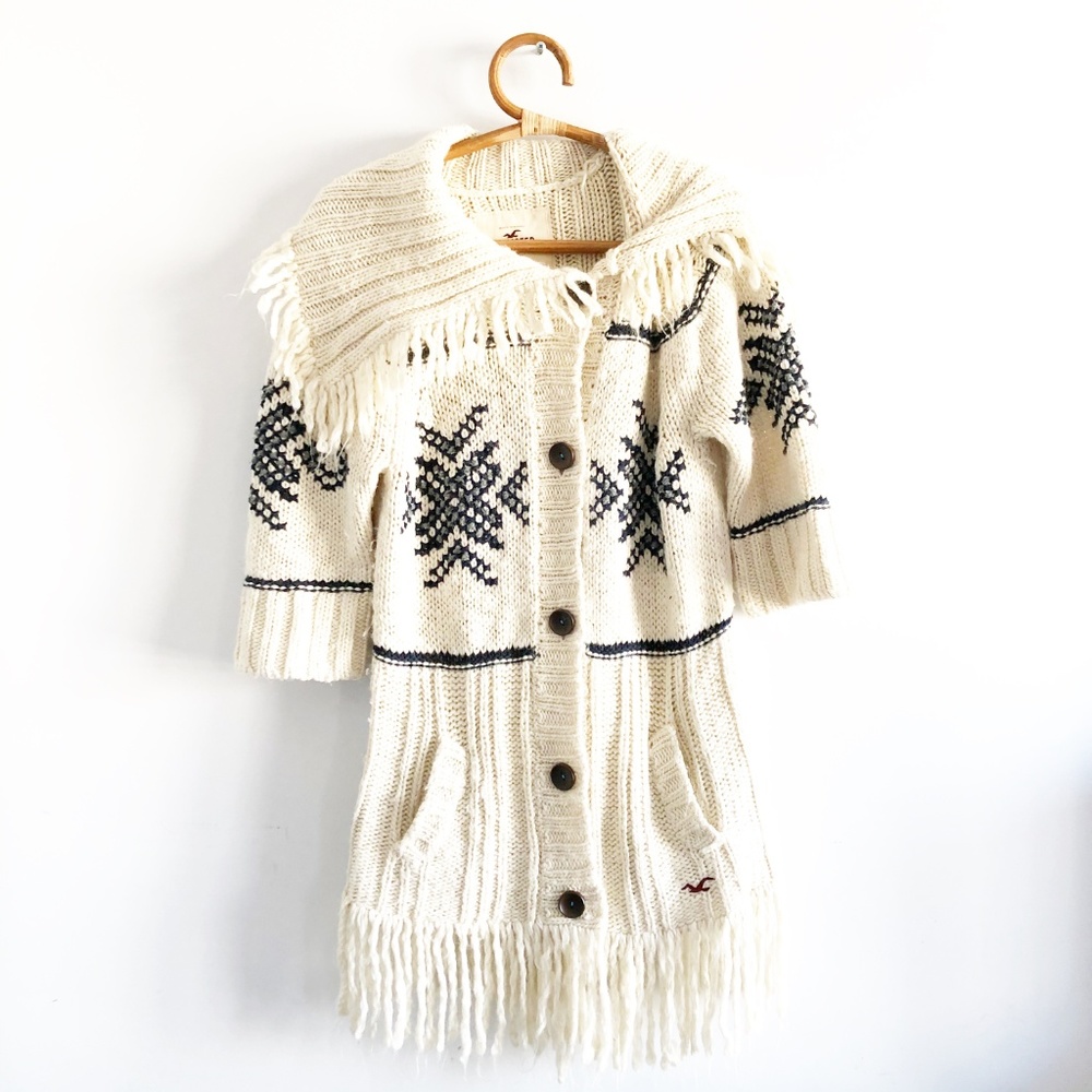 Hollister Wool Snowflake Long Fringe Cardigan